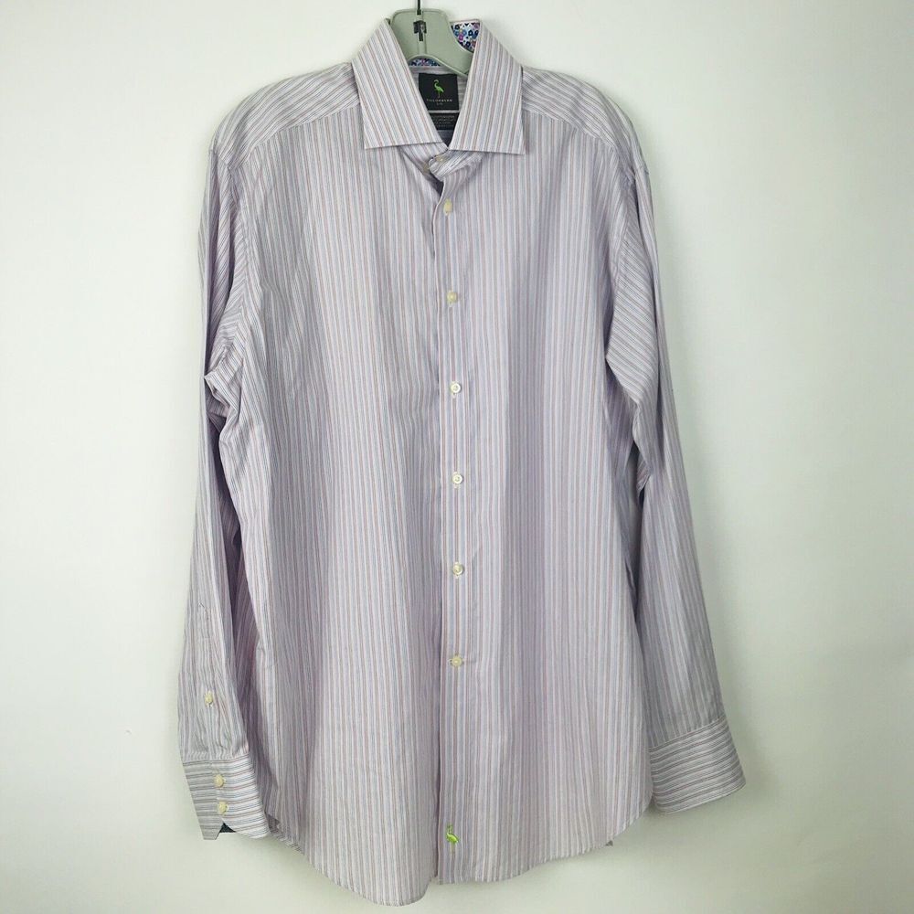 TailorByrd Men's L Striped Cotton Dress Shirt Button Front‎ Long Sleeve